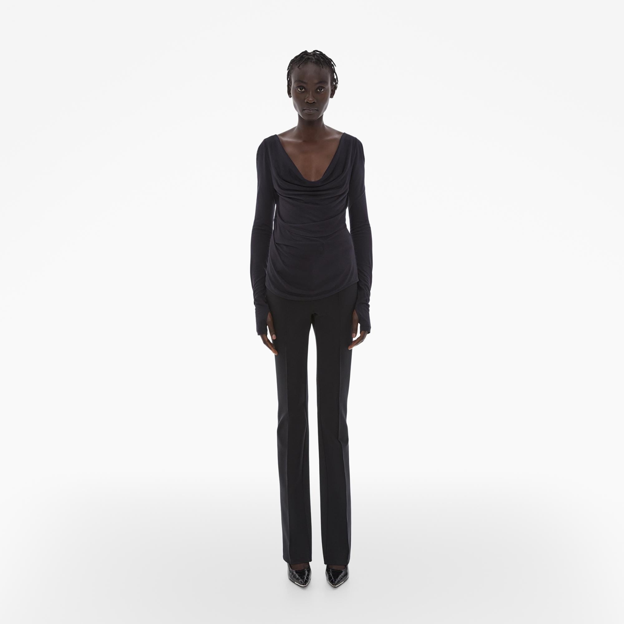 RIBBED COWL NECK TOP - 2