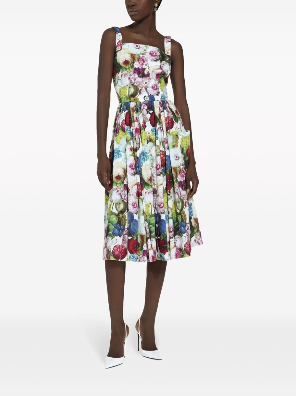 floral-print cotton midi dress - 3