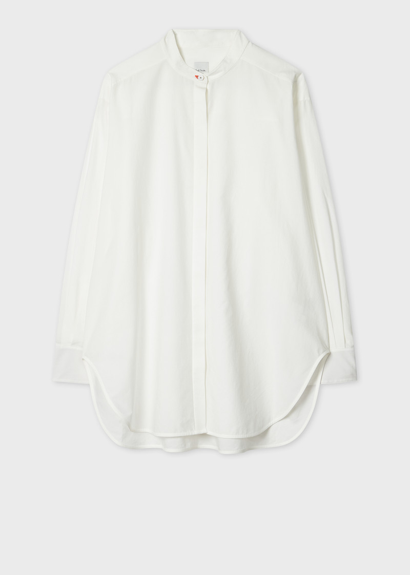Women's Ecru Grandad Collar Oversized Shirt 1