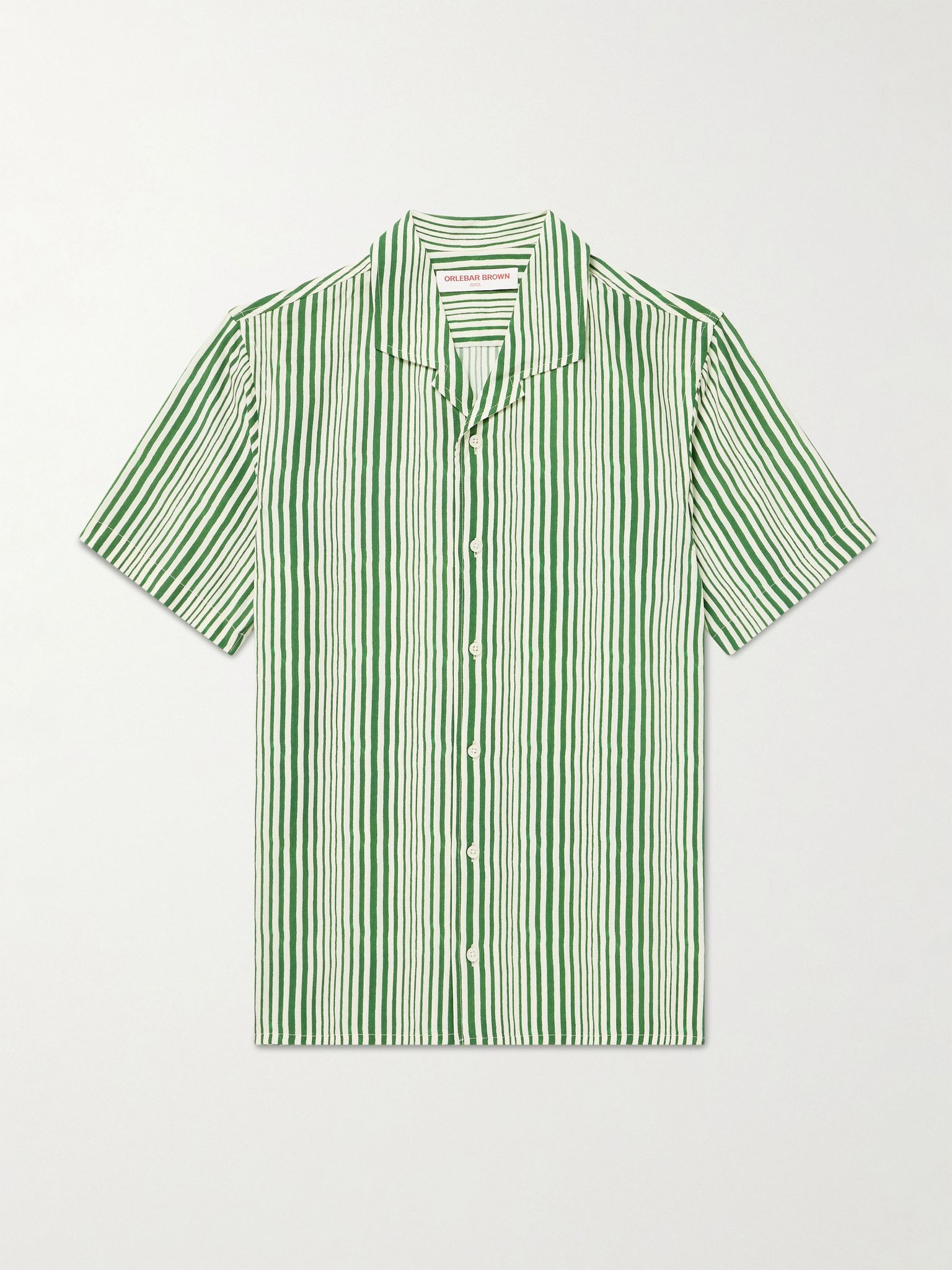 Hibbert Camp-Collar Striped Lyocell Shirt Green - 1