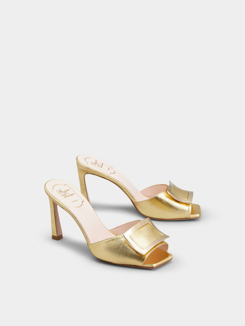 Roger Vivier Trompette Metal Buckle Mules in Leather outlook