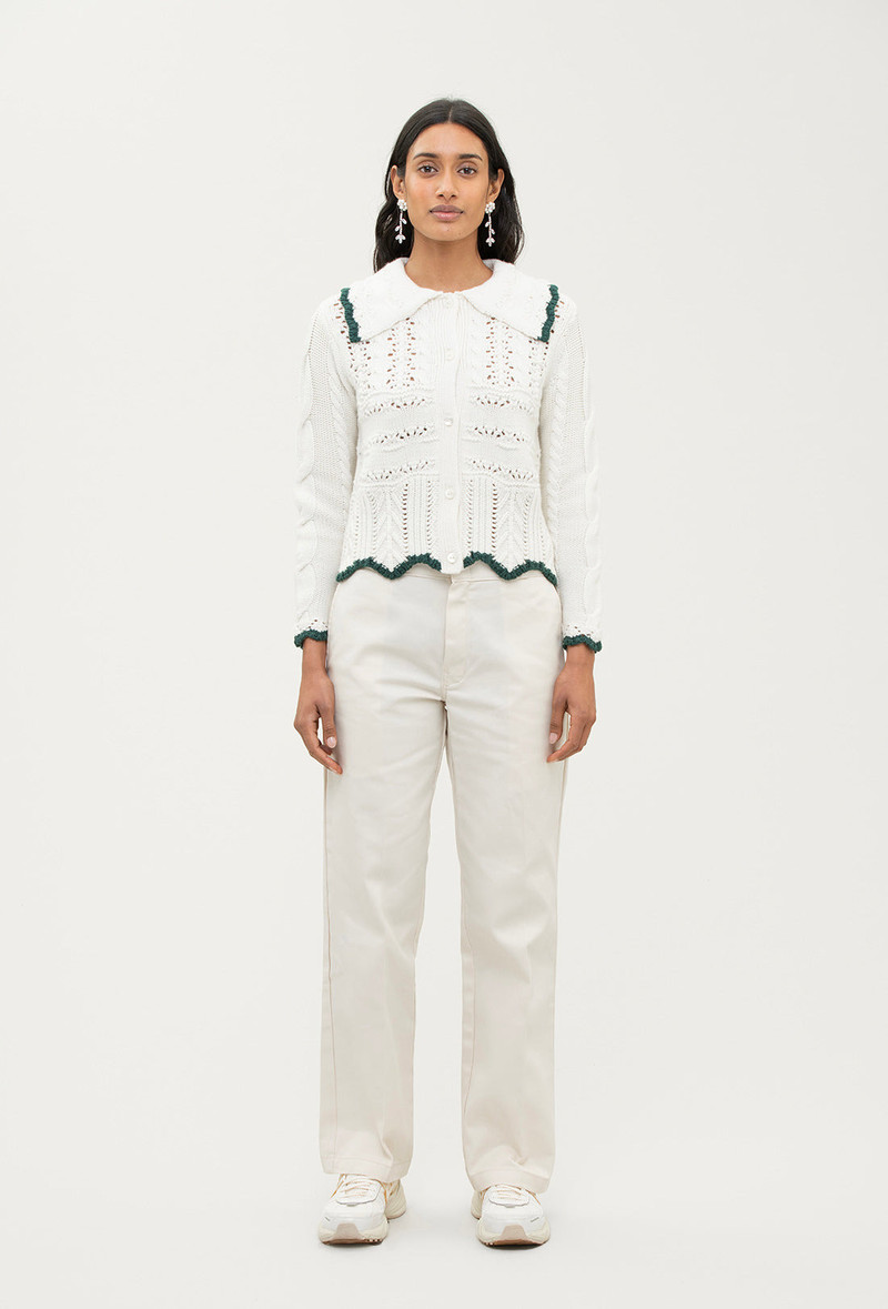 Trixie Cardigan - Cream/Green 3