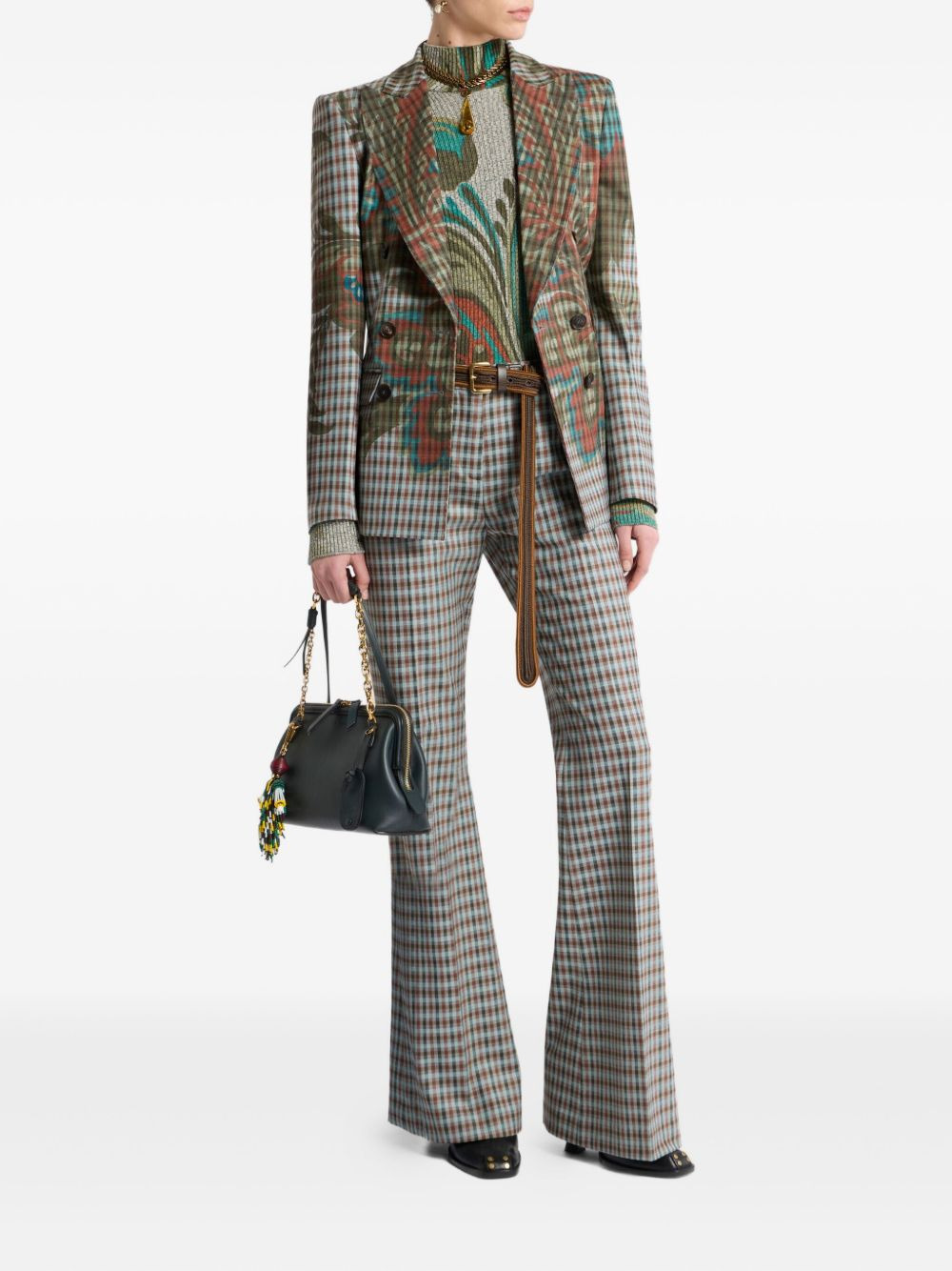 gingham flared trousers - 2