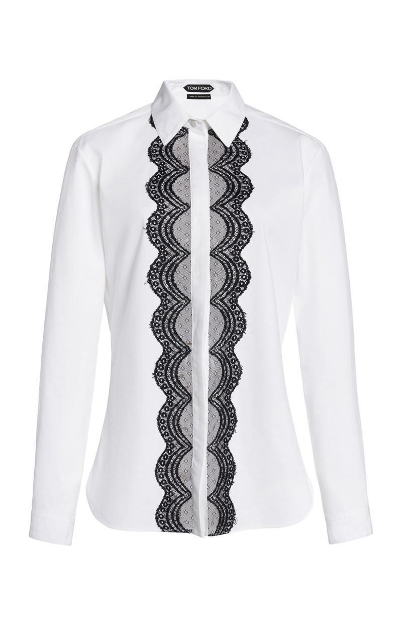 Lace-Trimmed Cotton-Silk Poplin Shirt white 1