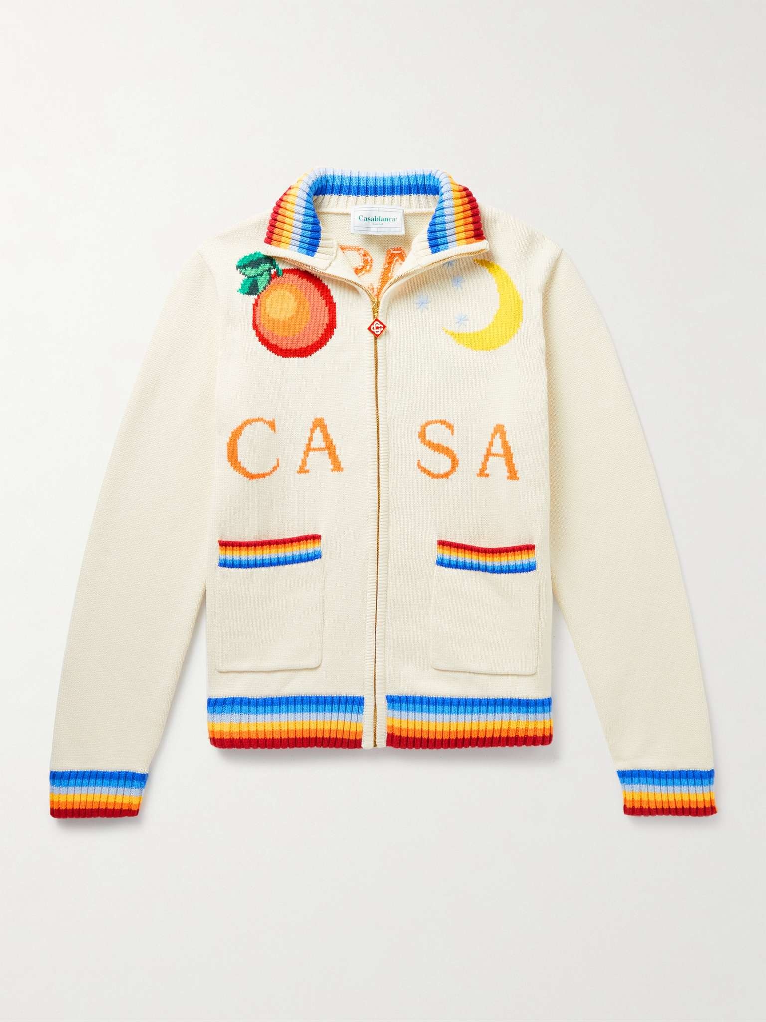 Casa Club Intarsia Cotton Zip-Up Cardigan - 1