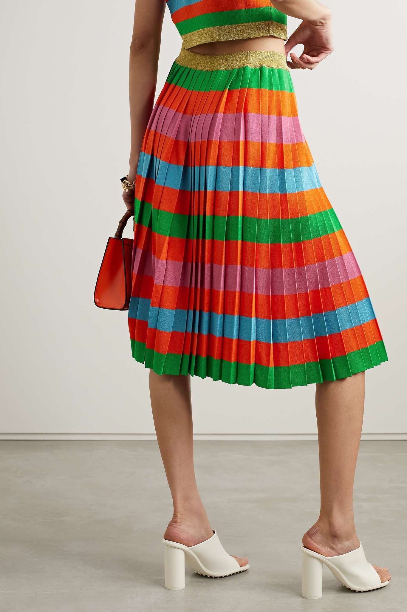 Pleated striped knitted skirt - 3