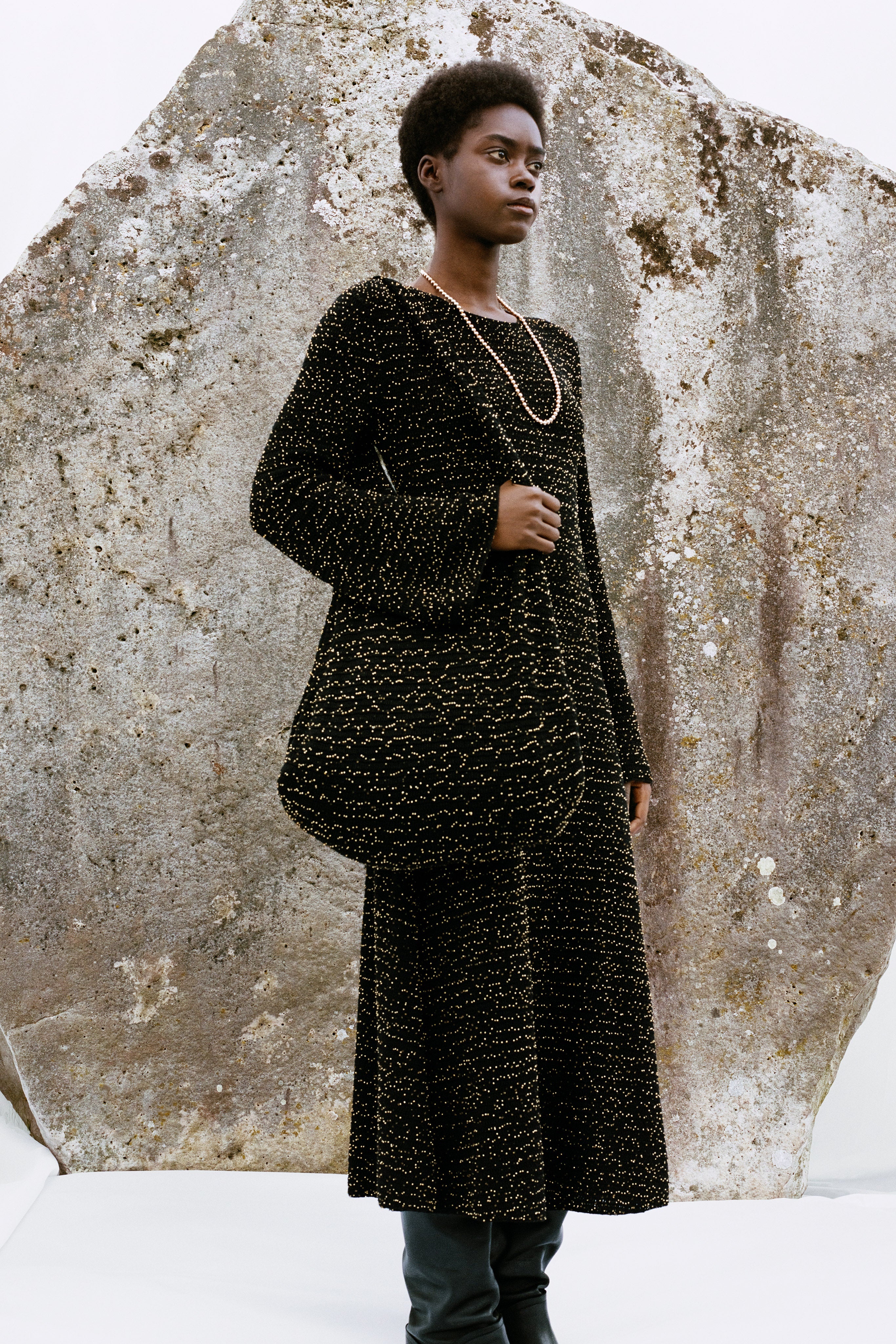 Pan Knit Maxi Skirt in Black & Gold Beaded Cashmere - 2