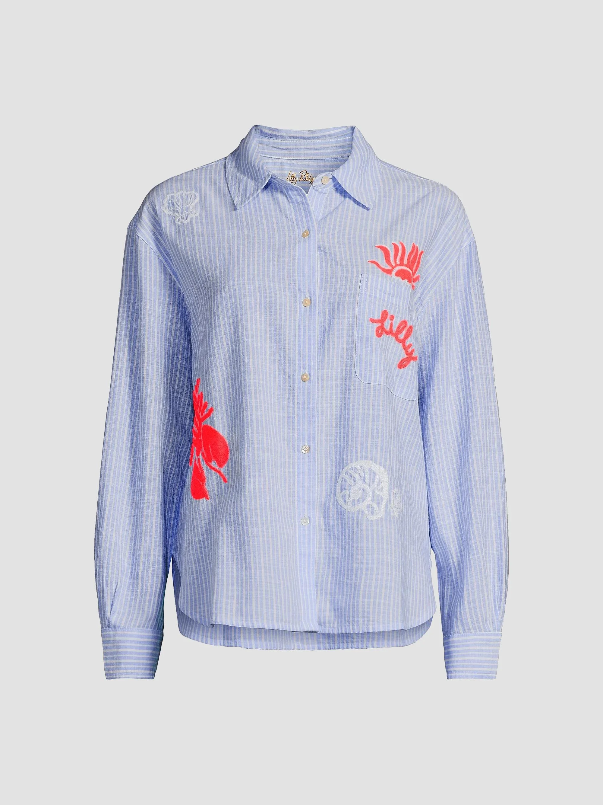 Women's Bondi Cotton Shirt - Jacaranda Blue Beach Day - 1