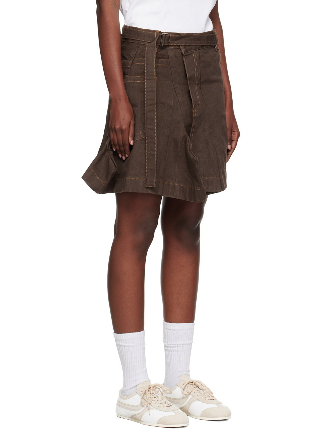 Brown Asymmetrical Denim Miniskirt - 2