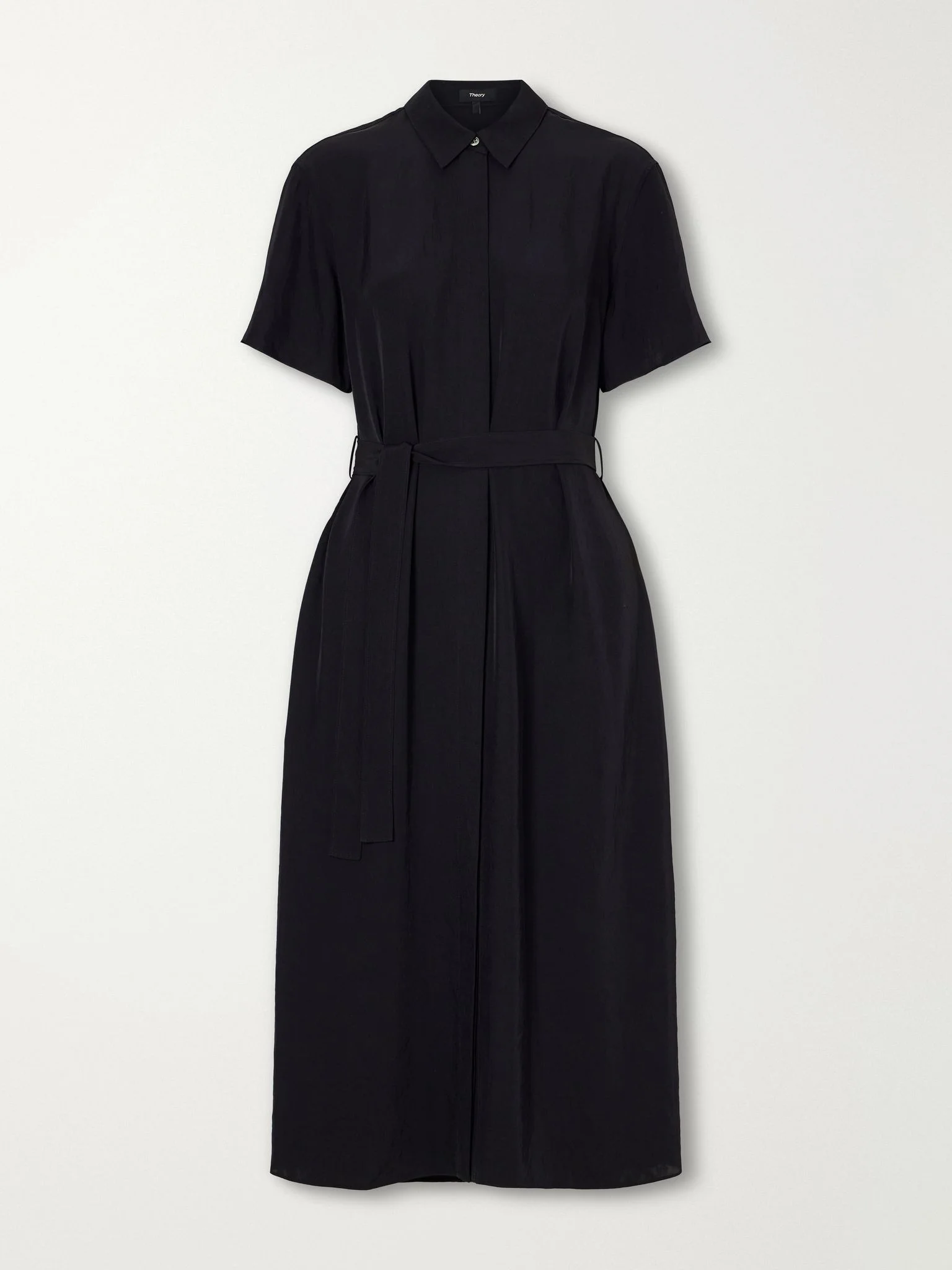 Belted crepe midi dress Black - 1