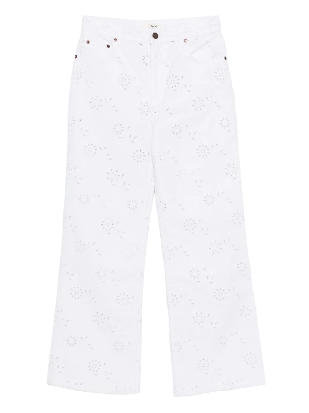 eyelet-embroidered jeans - 1