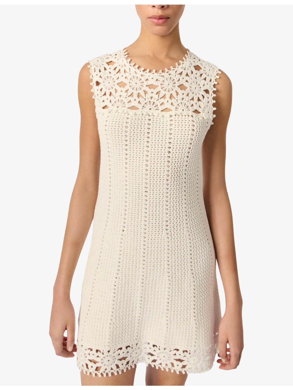 Sleeveless Floral-Pattern Crochet-Knit Mini Dress - 3