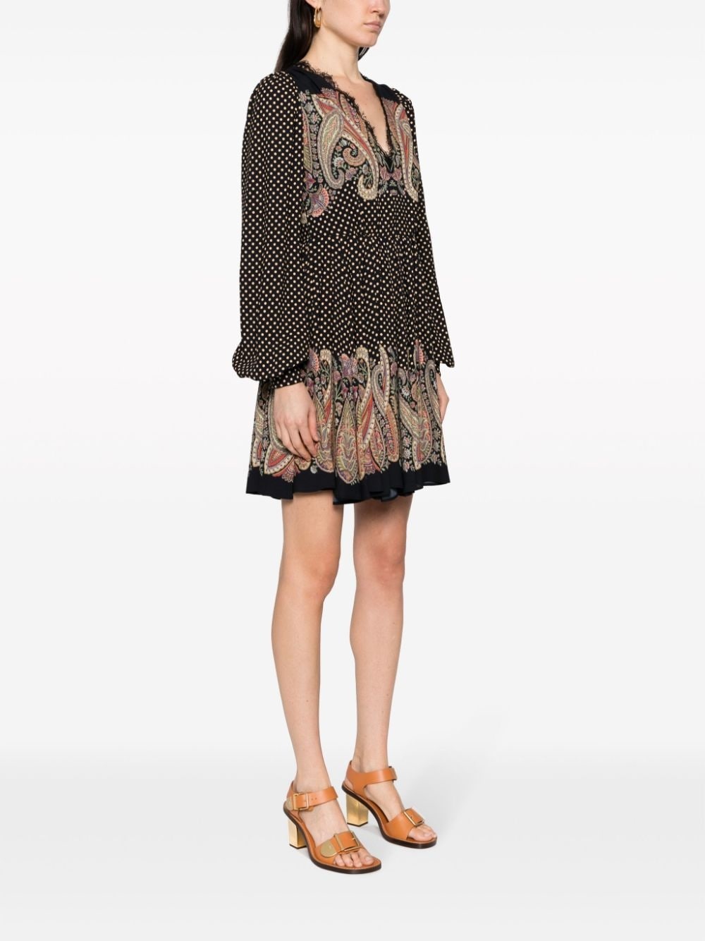 lace-trim polka-dot flared dress - 3