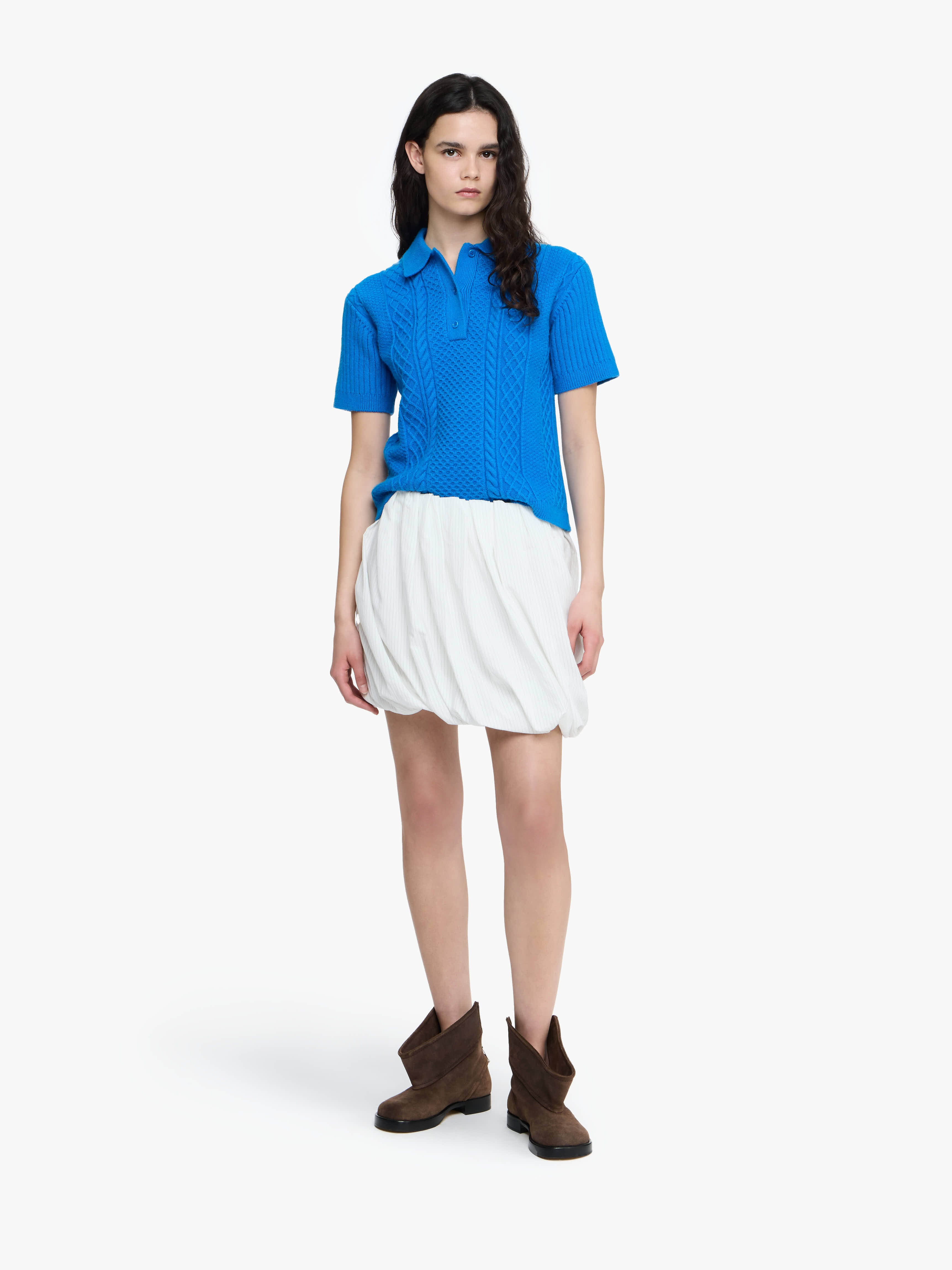 CROPPED CABLE KNIT POLO - 6