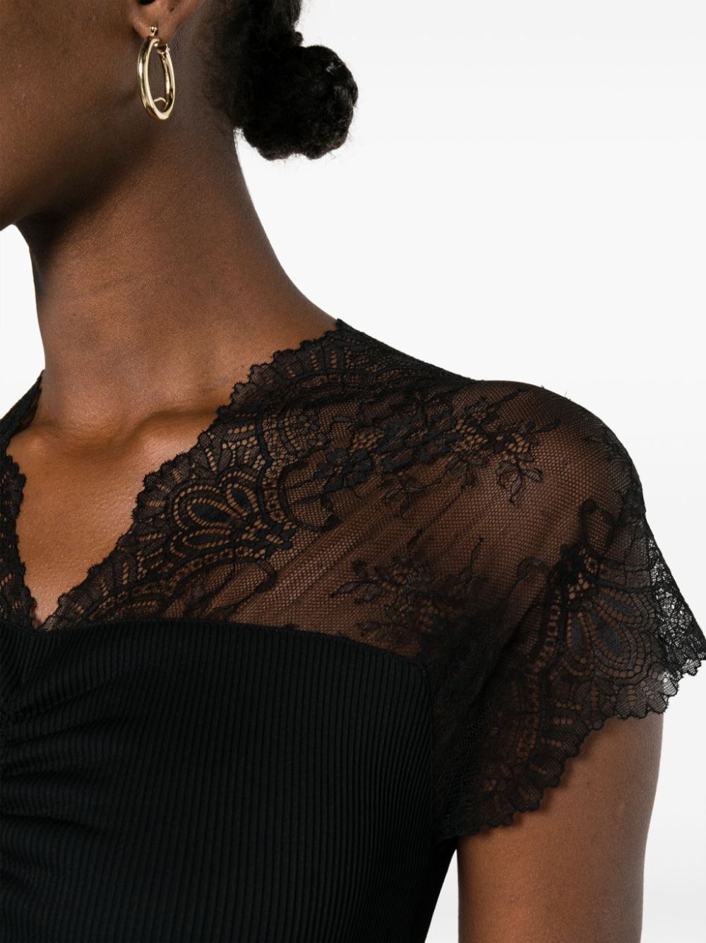 lace-panel V-neck top - 5