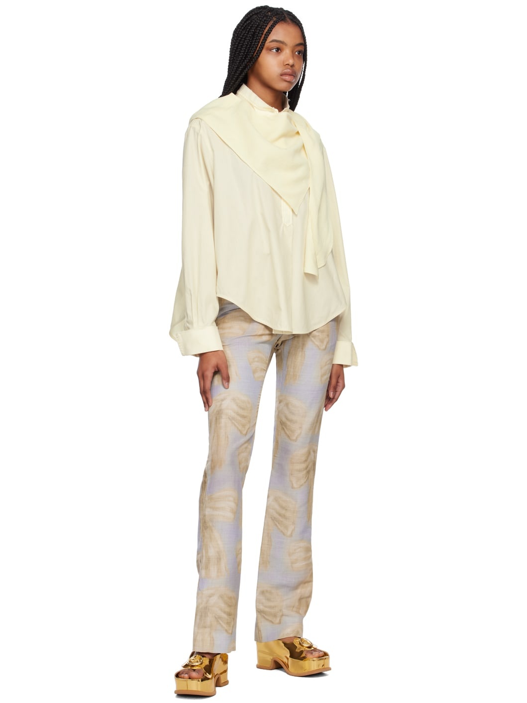 Gray & Beige Printed Trousers - 4