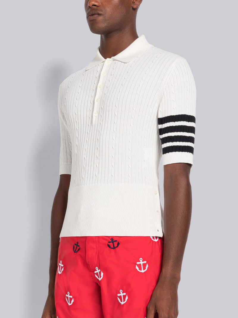 Thom Browne Baby Cable Rib Cotton 4-Bar Short Sleeve Polo outlook