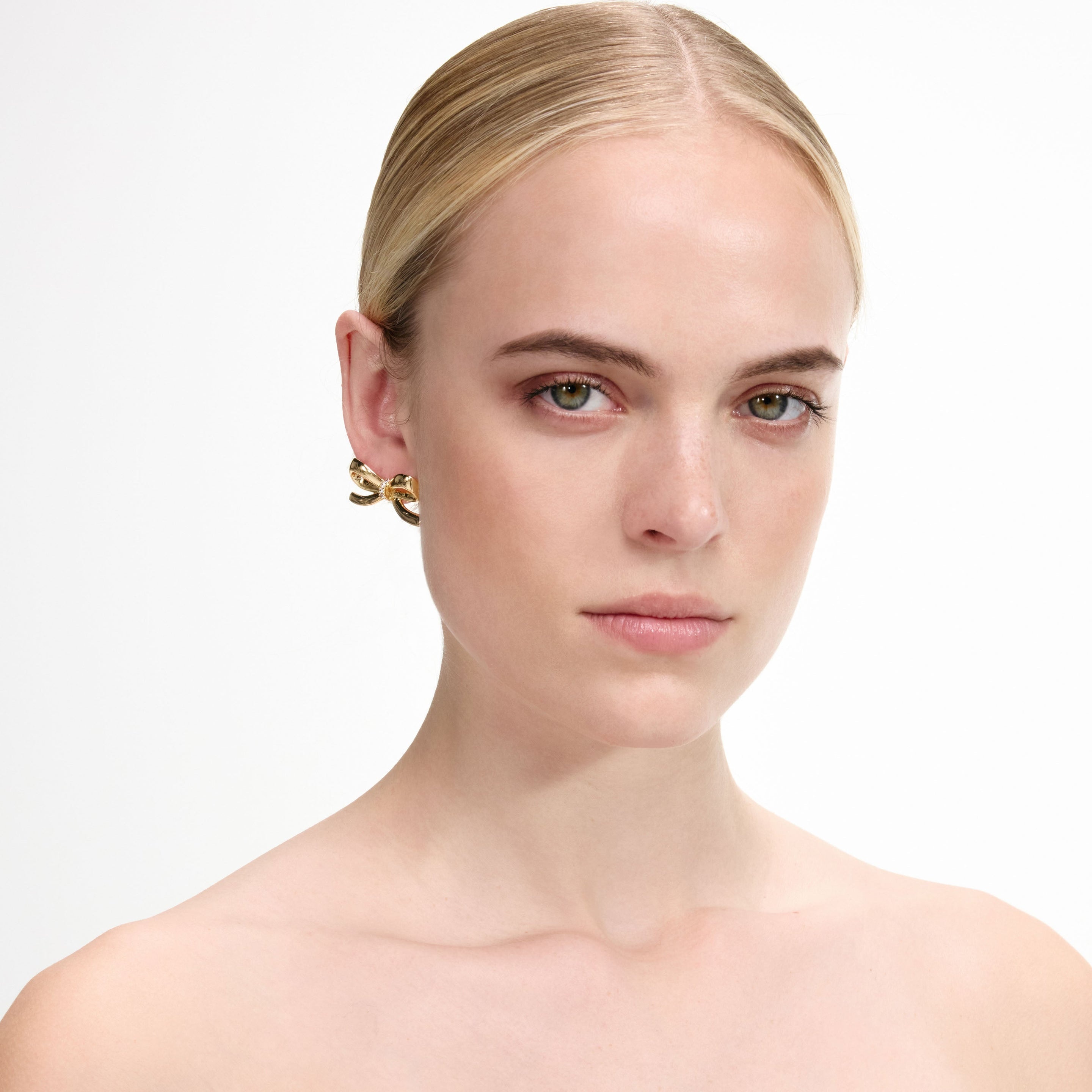 Gold Crystal Bow Earrings - 4