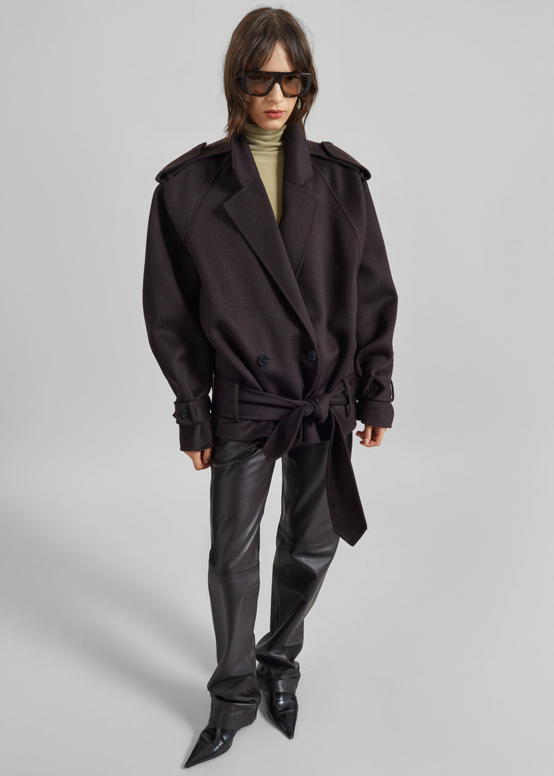 Elys Short Wool Trench - Dark Plum 6