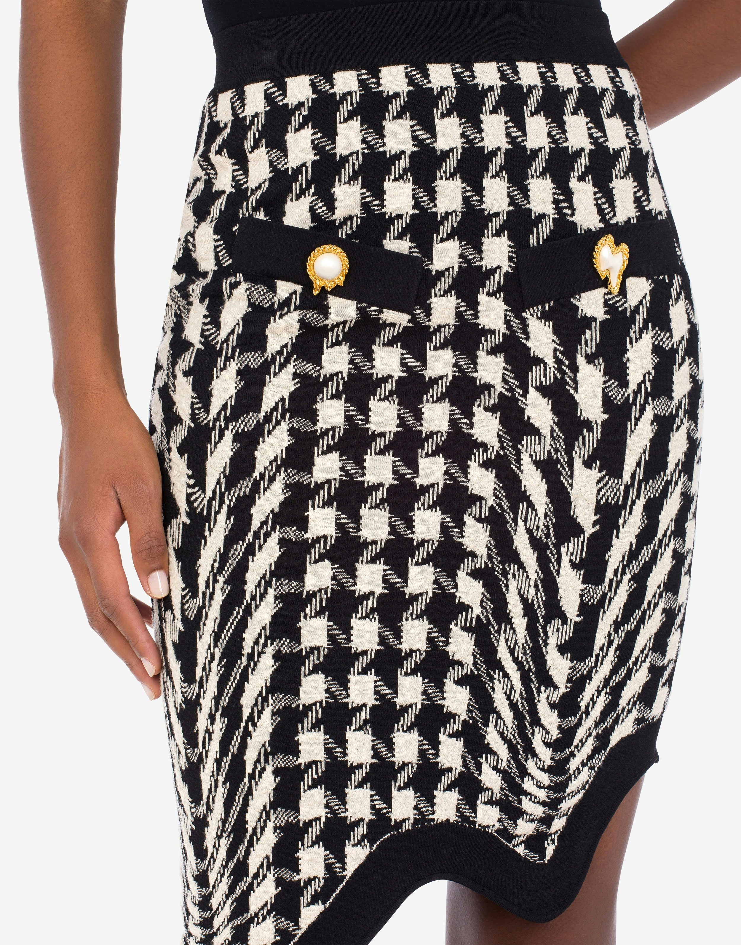 PIED DE POULE PRINT WOOL SKIRT - 4