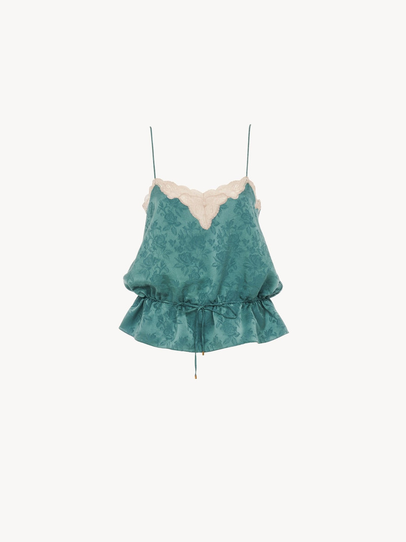 DRAWSTRING CAMISOLE TOP IN SILK JACQUARD & LACE 1