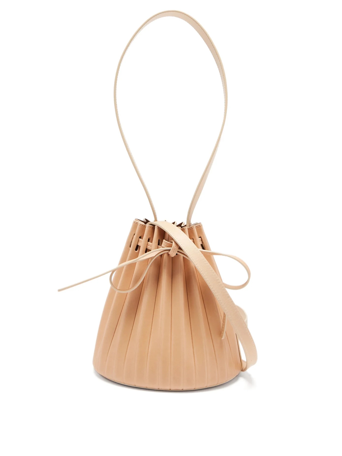 Pleated mini leather bucket bag - 1