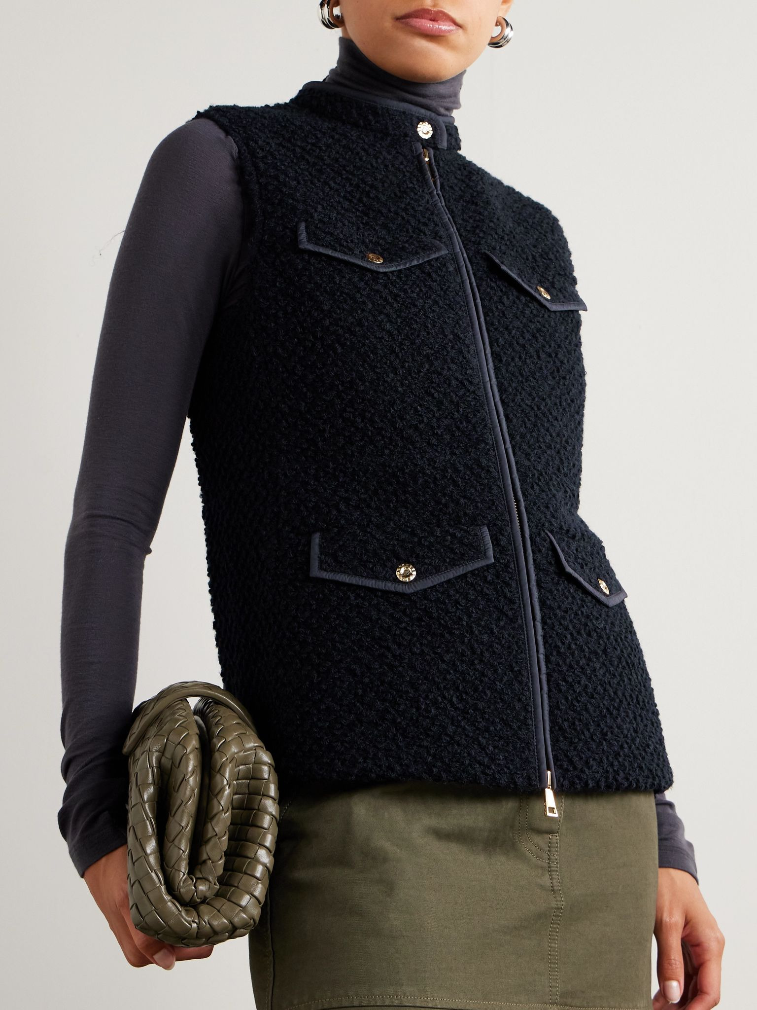 Fallavier appliquéd quilted shell and wool-bouclé down vest Navy - 3
