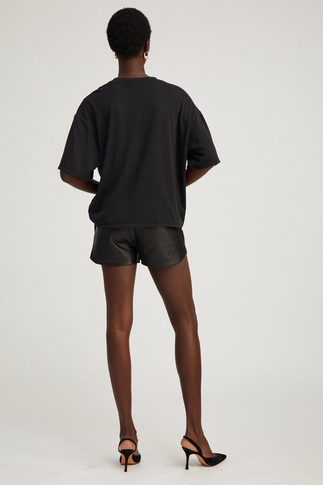 BLACK LEATHER SLIP SHORTS - 5