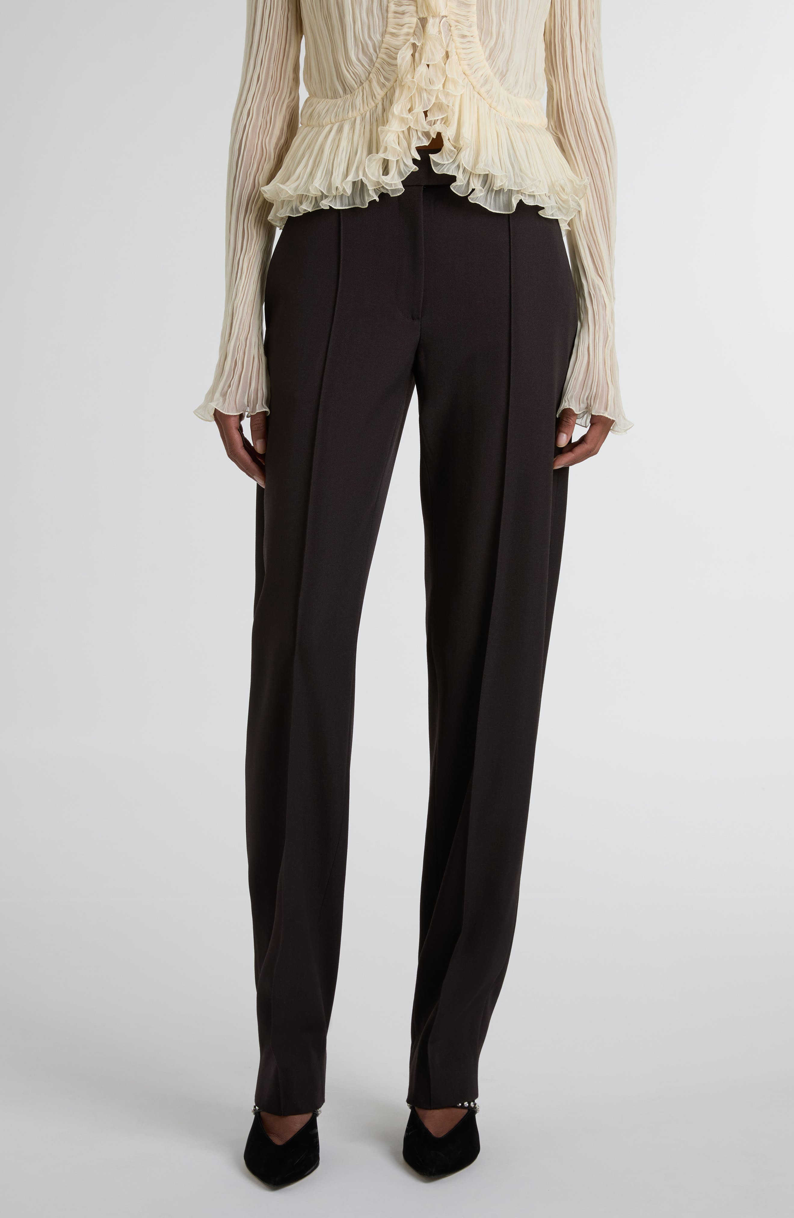 McQueen Pleated Wool Trousers in Dark Brown at Nordstrom - 1