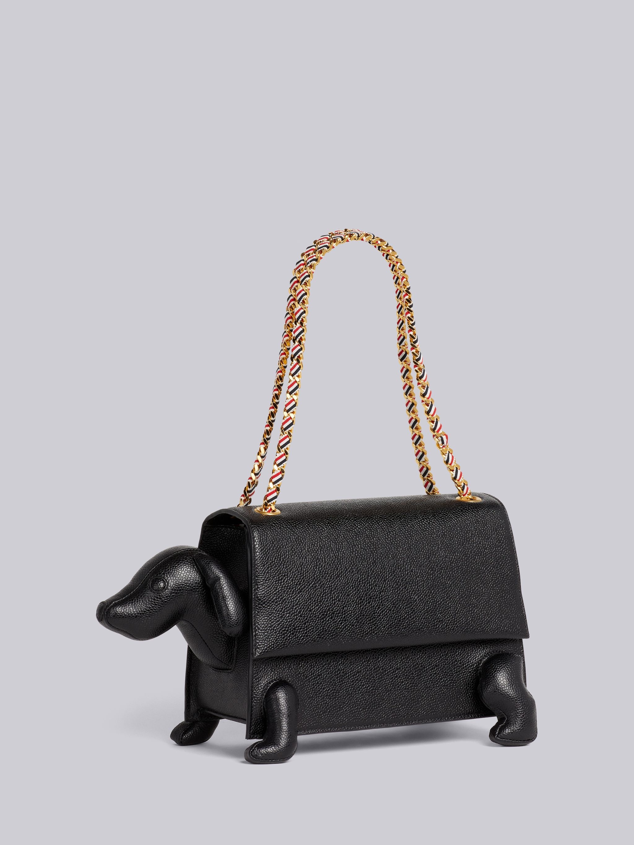 Black Pebble Grain Leather Stripe Grosgrain Chain Hector Flap Bag - 3