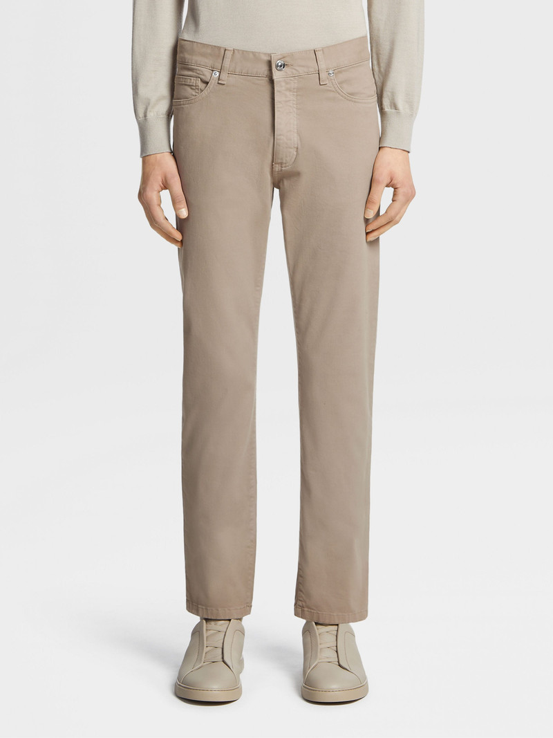 ZEGNA LIGHT TAUPE STRETCH COTTON ROCCIA PANTS outlook