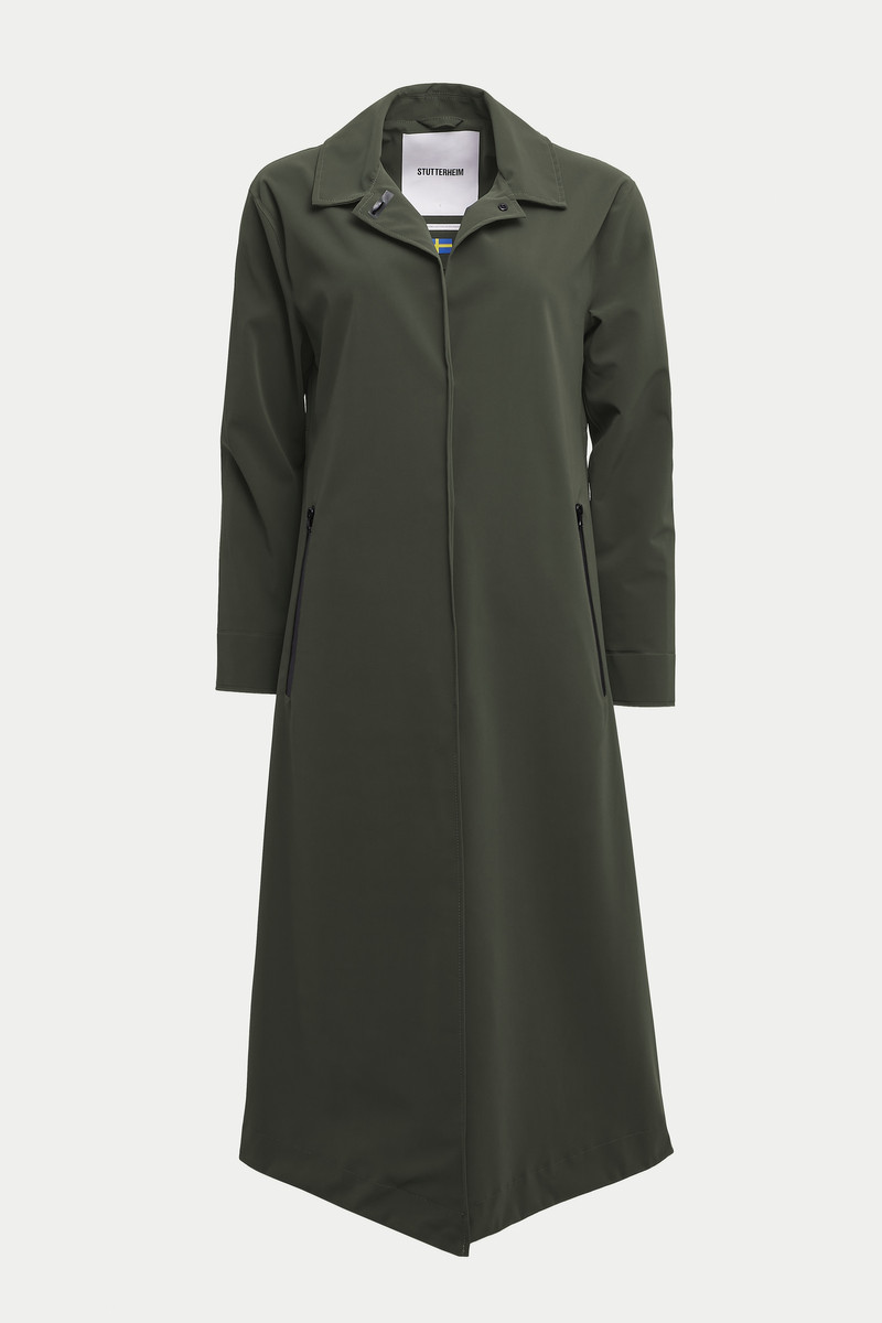 Hornstull Matte Long Raincoat Dark Green 1