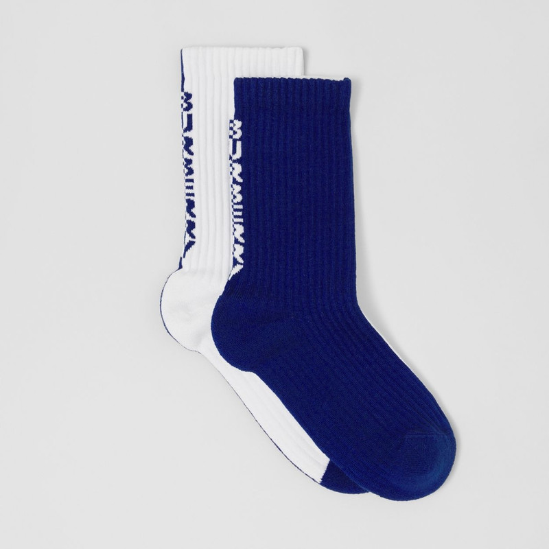 Logo Intarsia Two-tone Stretch Cotton Socks 4