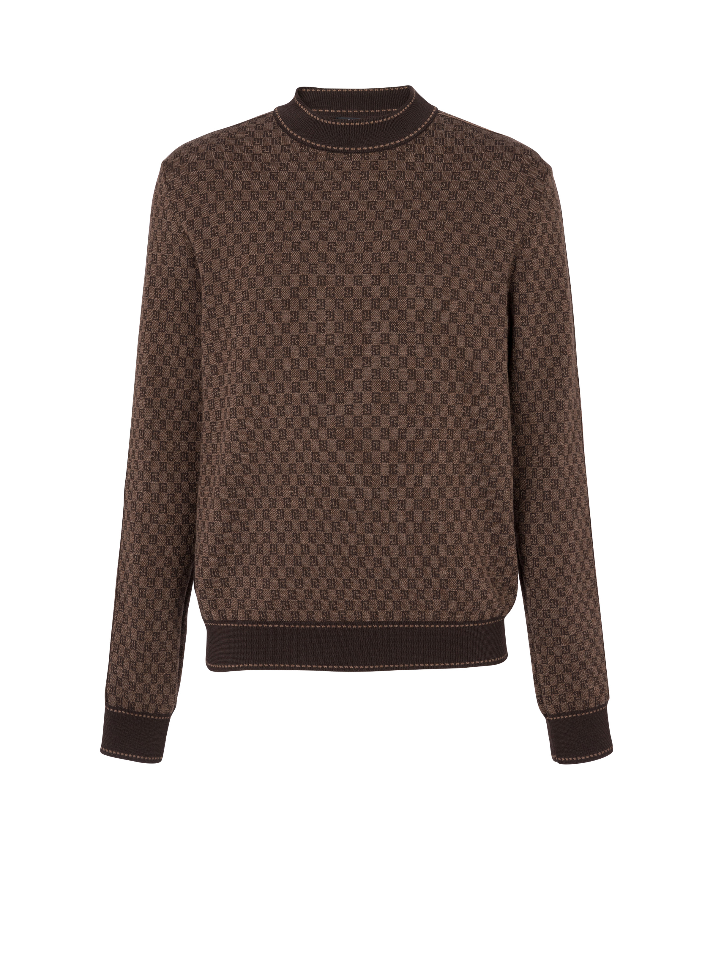 Crew necks Balmain - Mini monogram jacquard knitted pullover