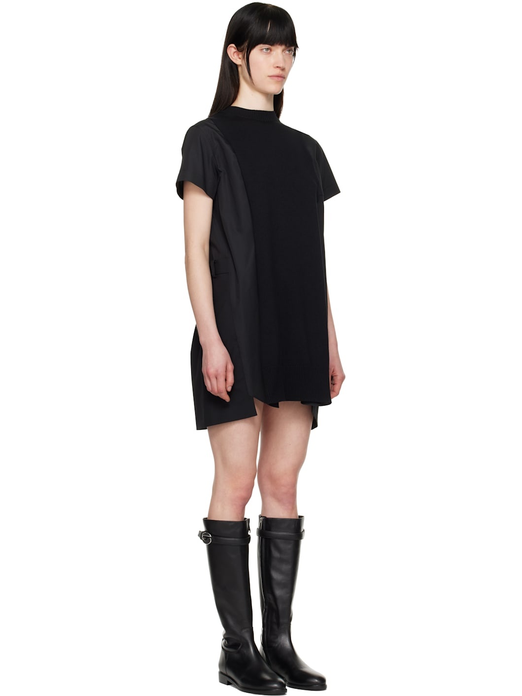 Navy Poplin & Knit Minidress - 2