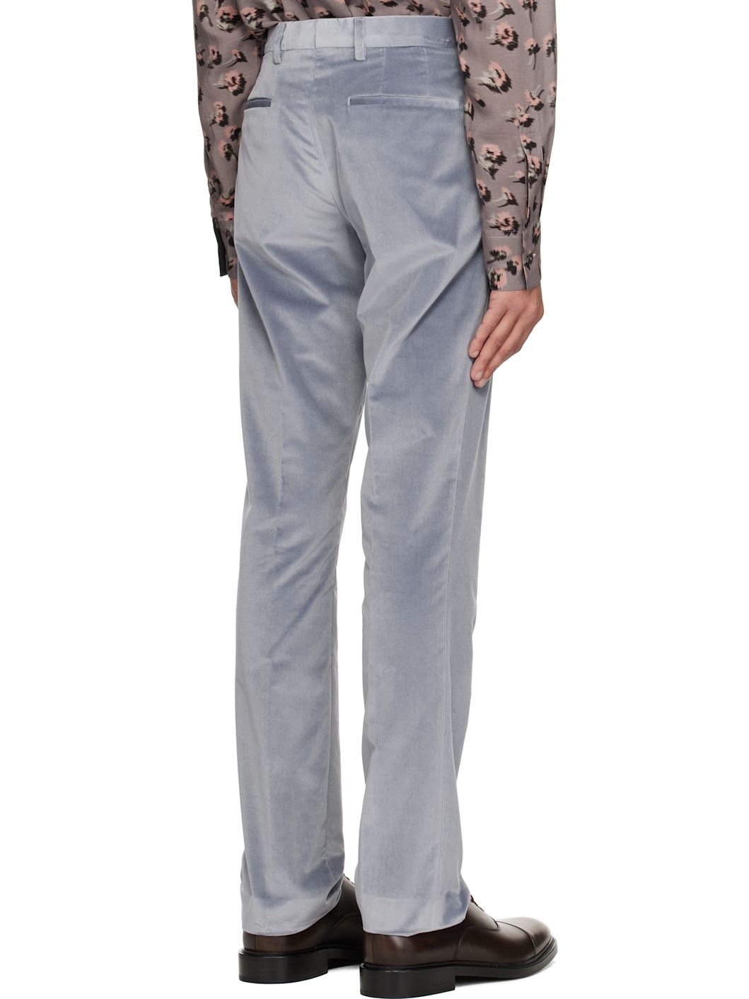 Blue Slim-Fit Velvet Trousers - 3