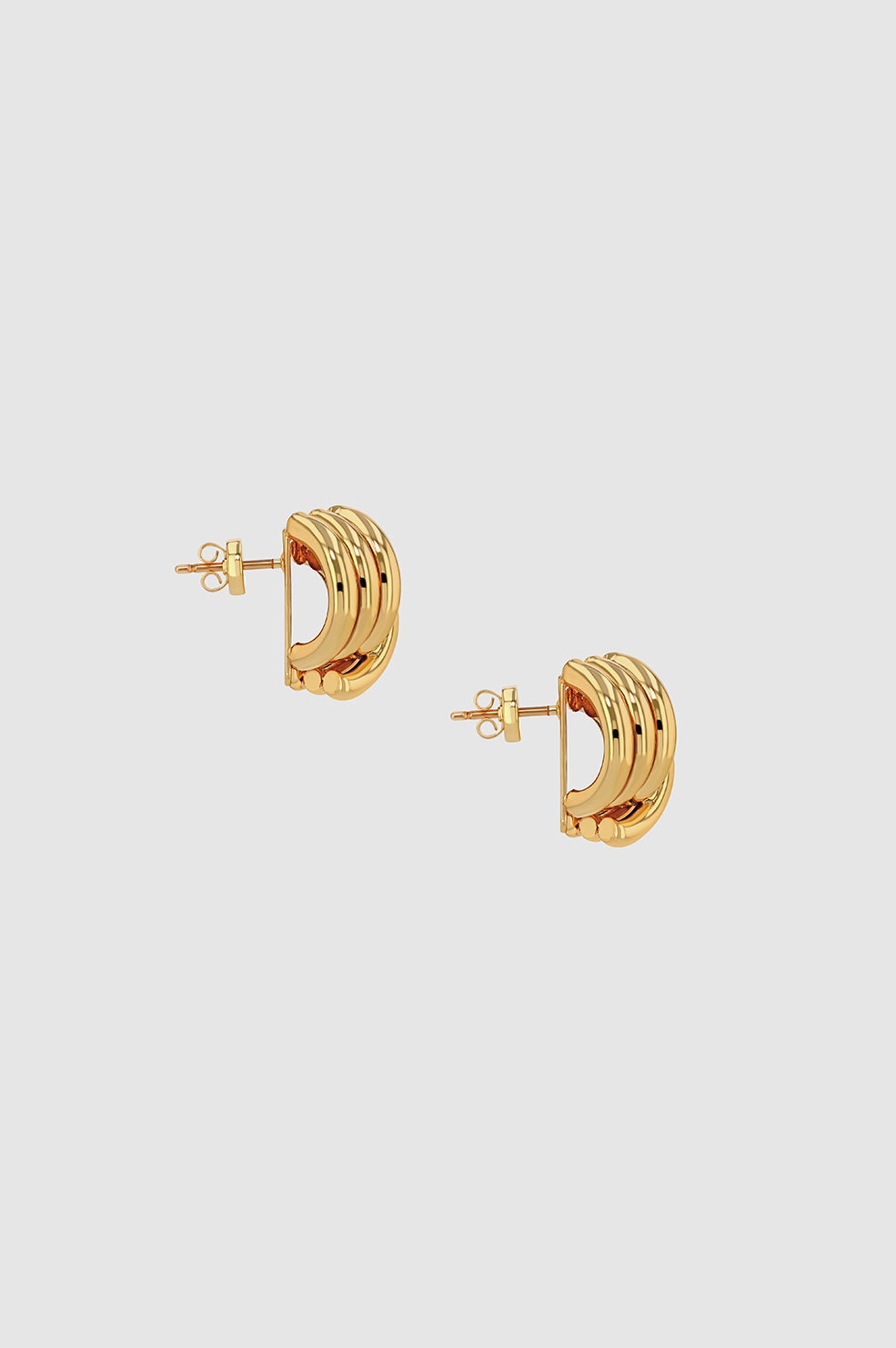Small Crossover Ribbed Earrings - Gold - 3
