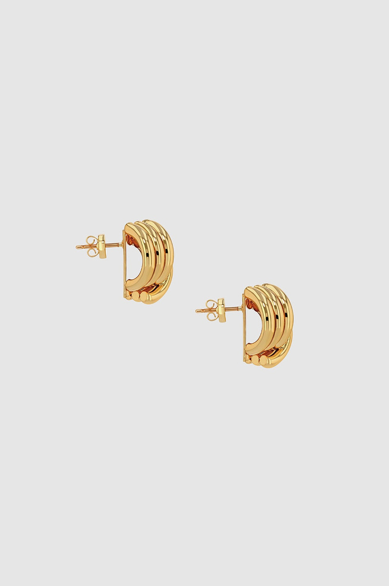 Small Crossover Ribbed Earrings - Gold 3