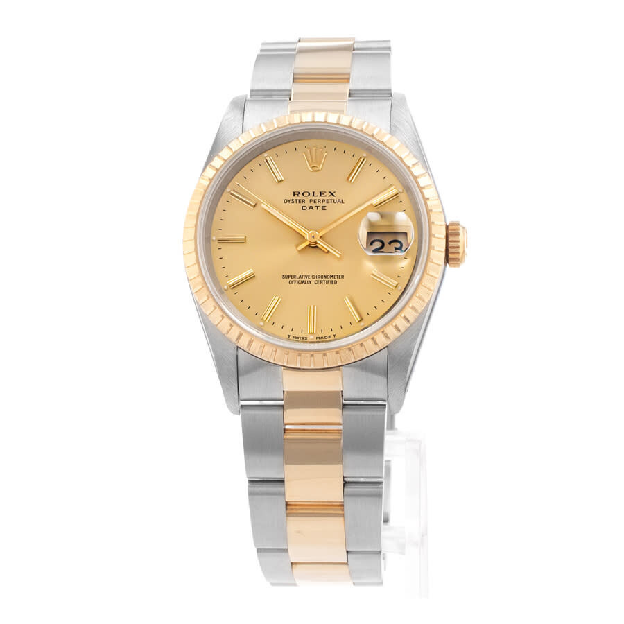 Pre-owned Rolex Oyster Perpetual Date 34 Automatic Chronometer Champagne Dial Men's Watch 15223 CSO - 3