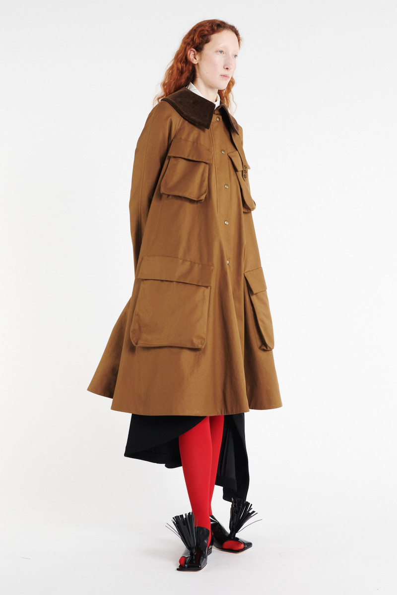 LONG FLARED TRENCH WITH POCKETS KHAKI BROWN 6