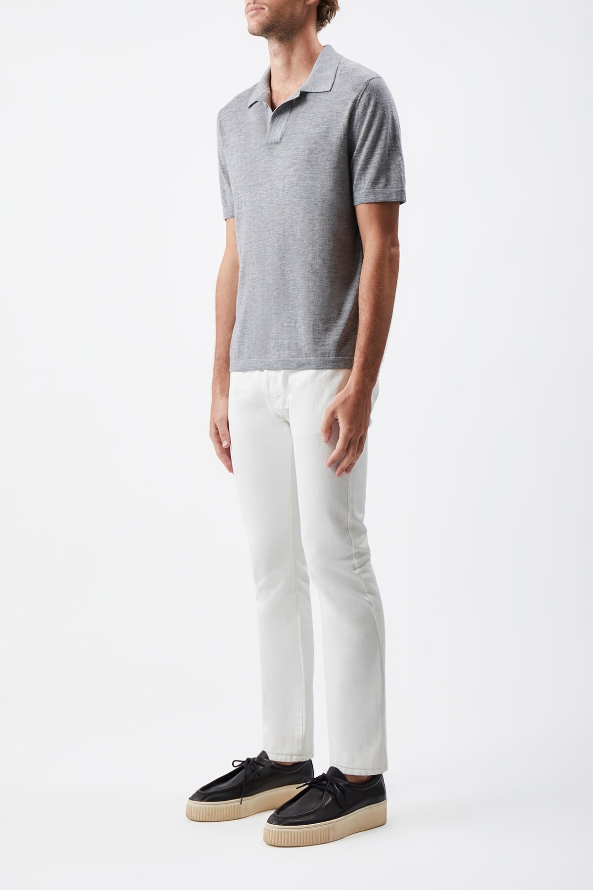 Stendhal Knit Short Sleeve Polo in Heather Grey Cashmere - 3