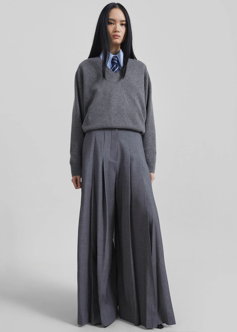 Carrick Pleated Wide Trousers - Dark Grey Melange 13