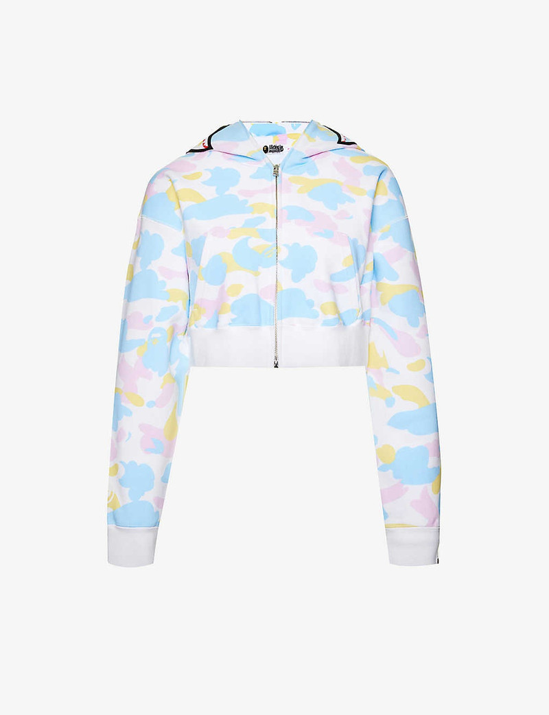 Camouflage-print brand-appliqué cropped boxy-fit cotton-jersey hoody 1