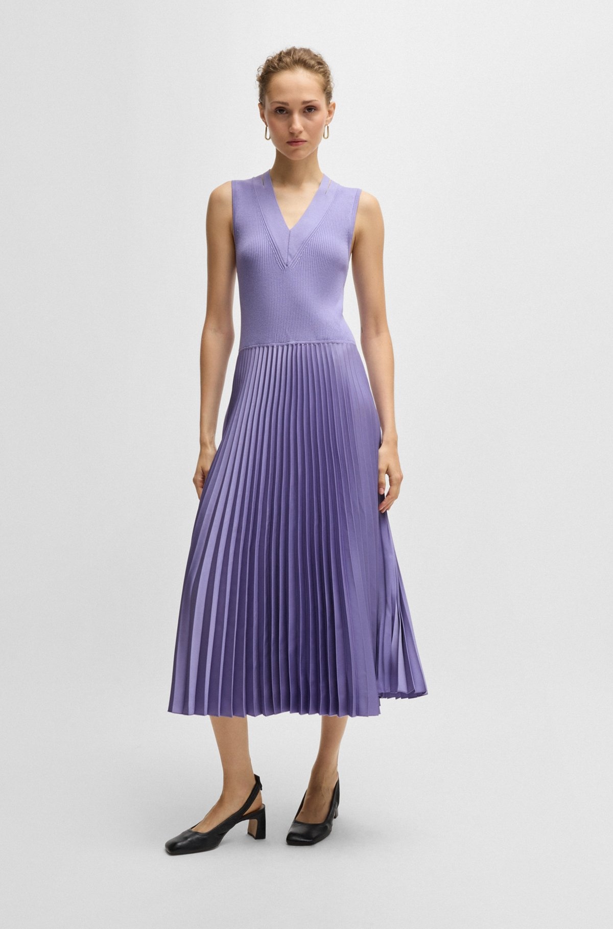 MIXED-MATERIAL DRESS WITH PLISSÉ SKIRT - 2