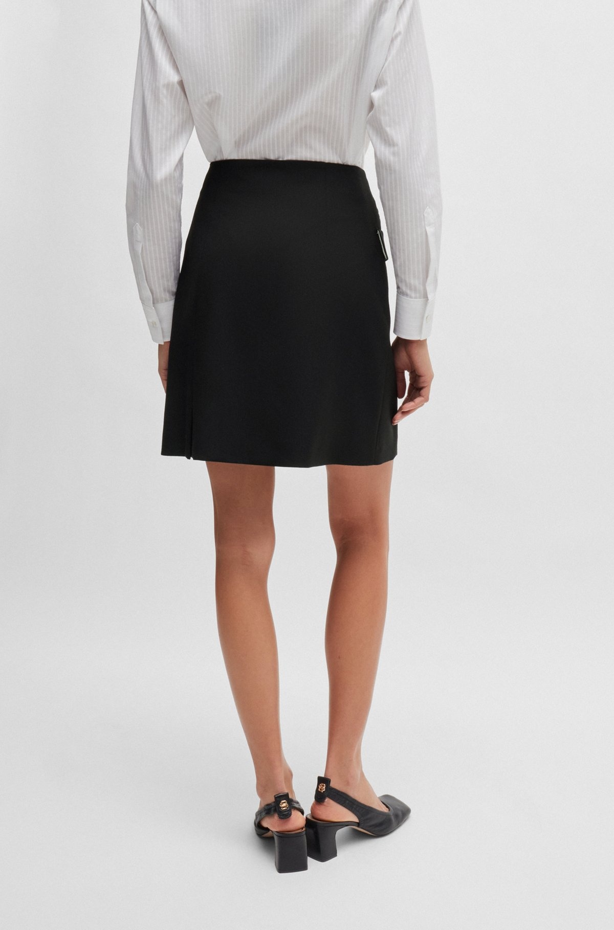 WRAP-FRONT SKIRT IN VIRGIN WOOL WITH POCKET DETAIL - 4
