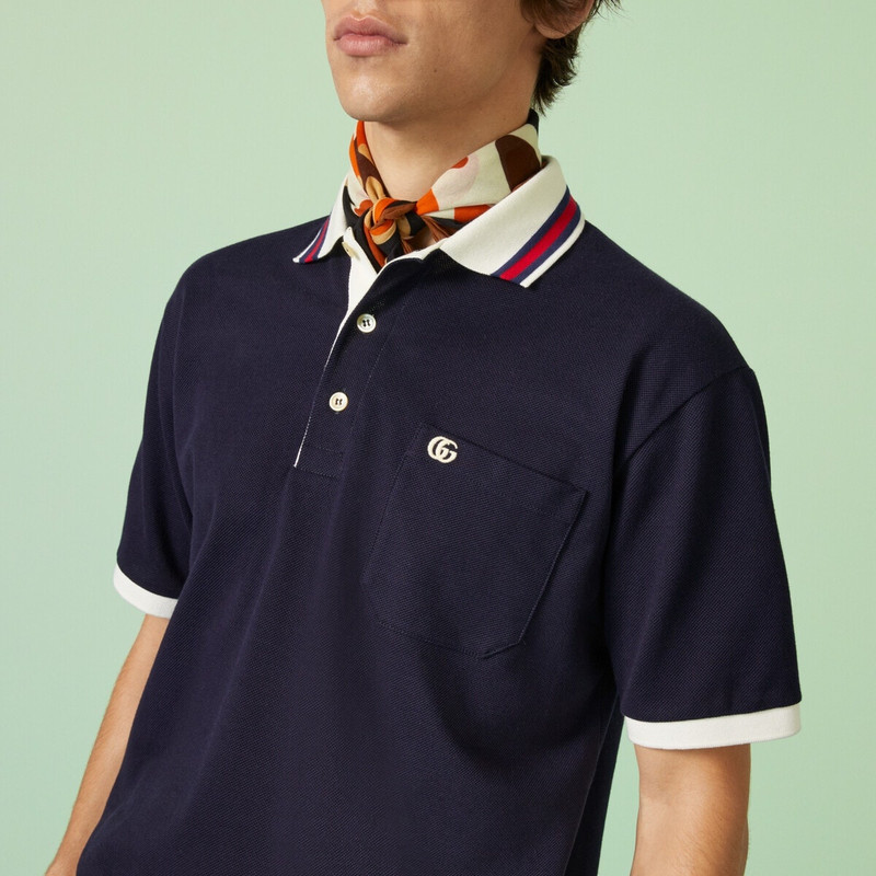 Cotton piquet polo with Double G 3