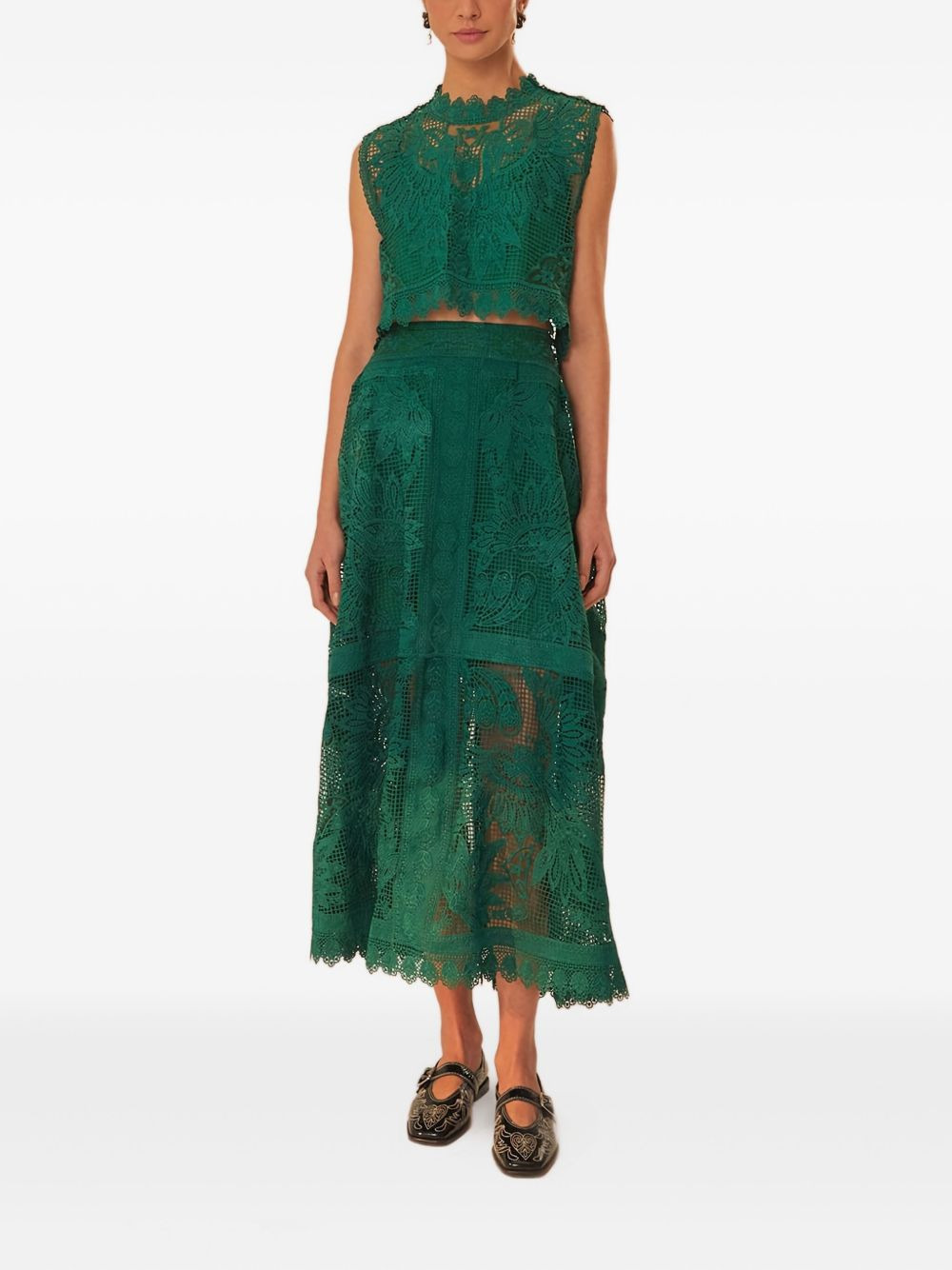 lace-insert sleeveless top - 2