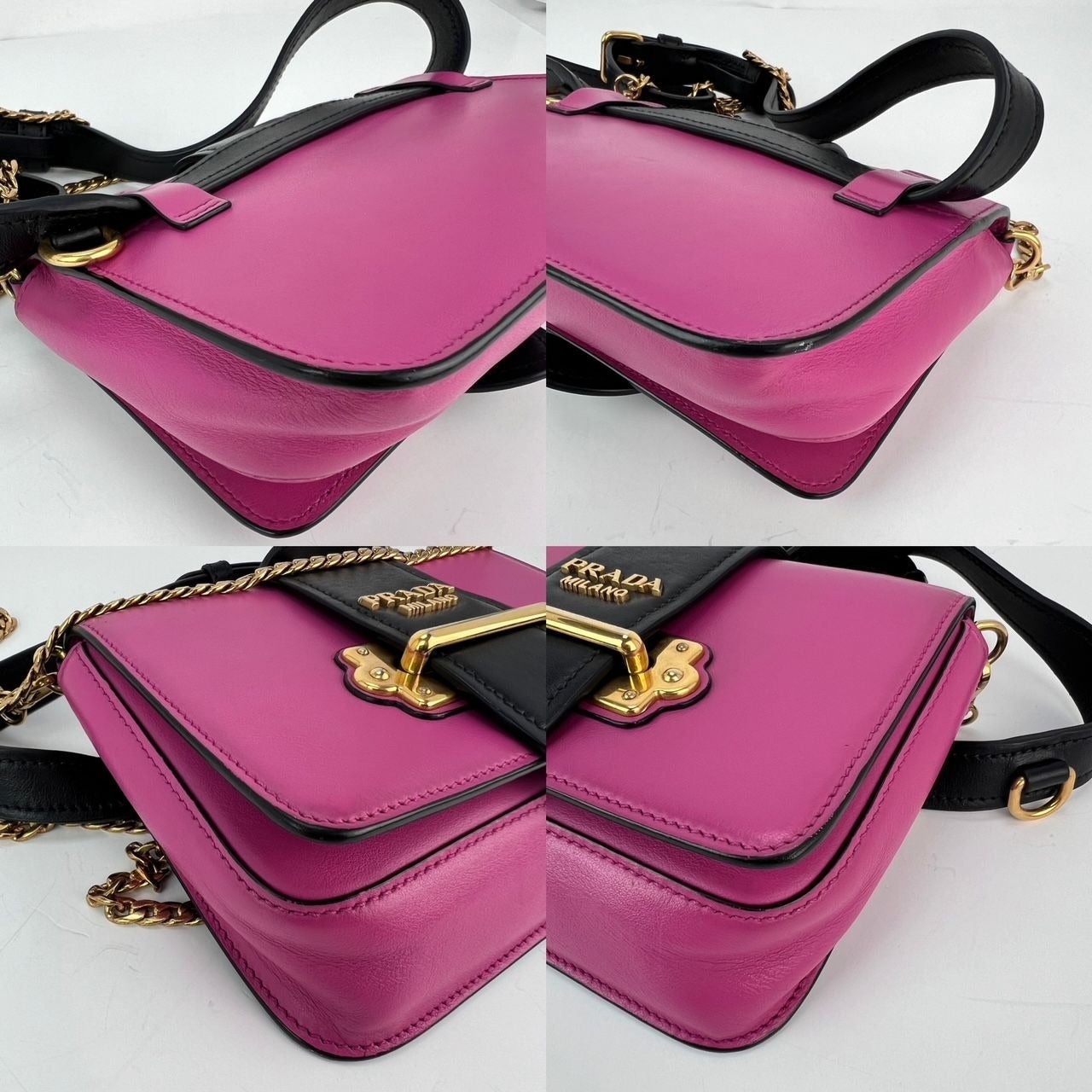 Prada City Calf Cahier Pink Black Leather Crossbody Belt Bag - 7