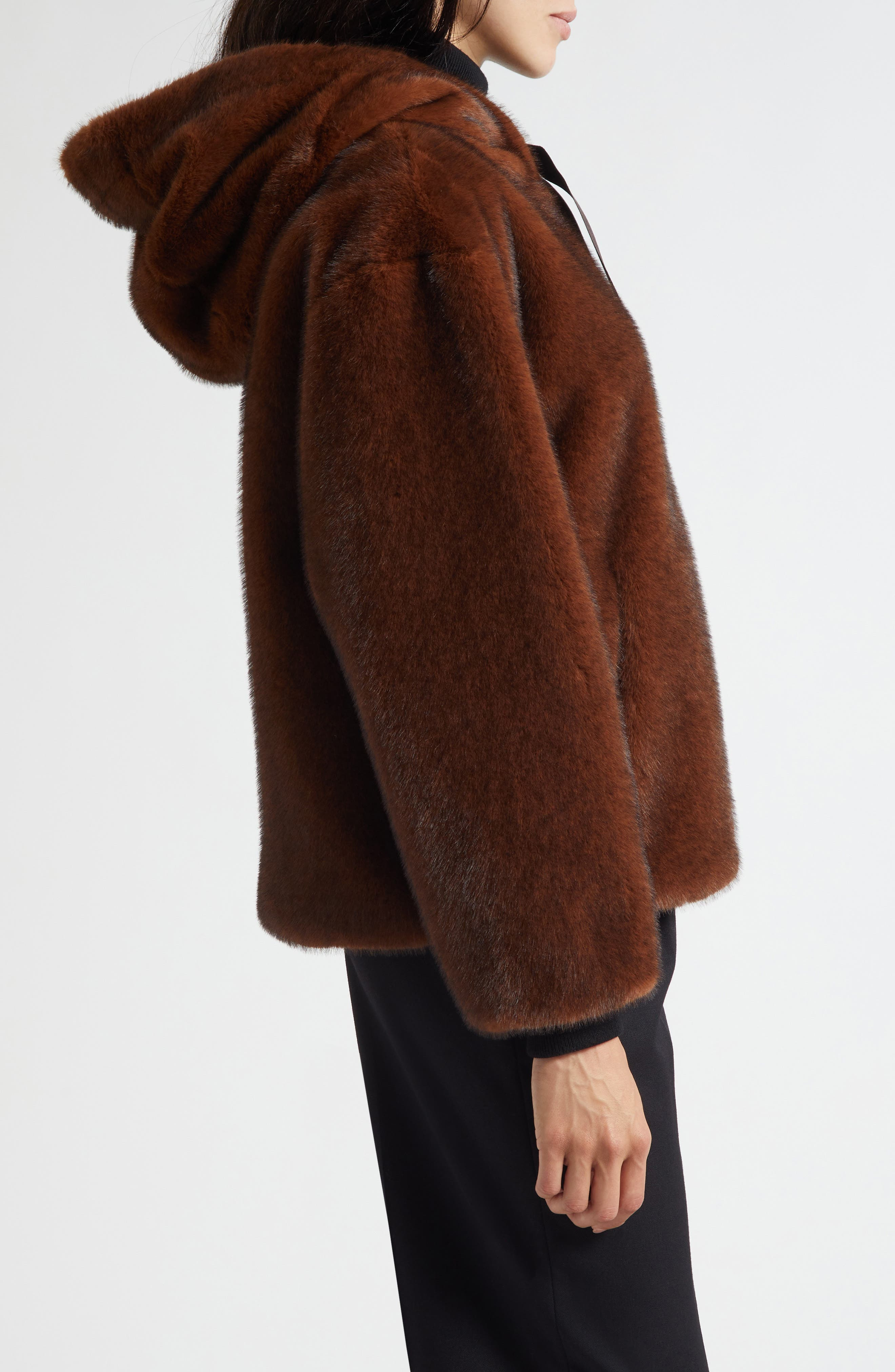 Herno Mink Faux Fur Hooded Blouson Jacket in Marrone Scuro at Nordstrom - 3
