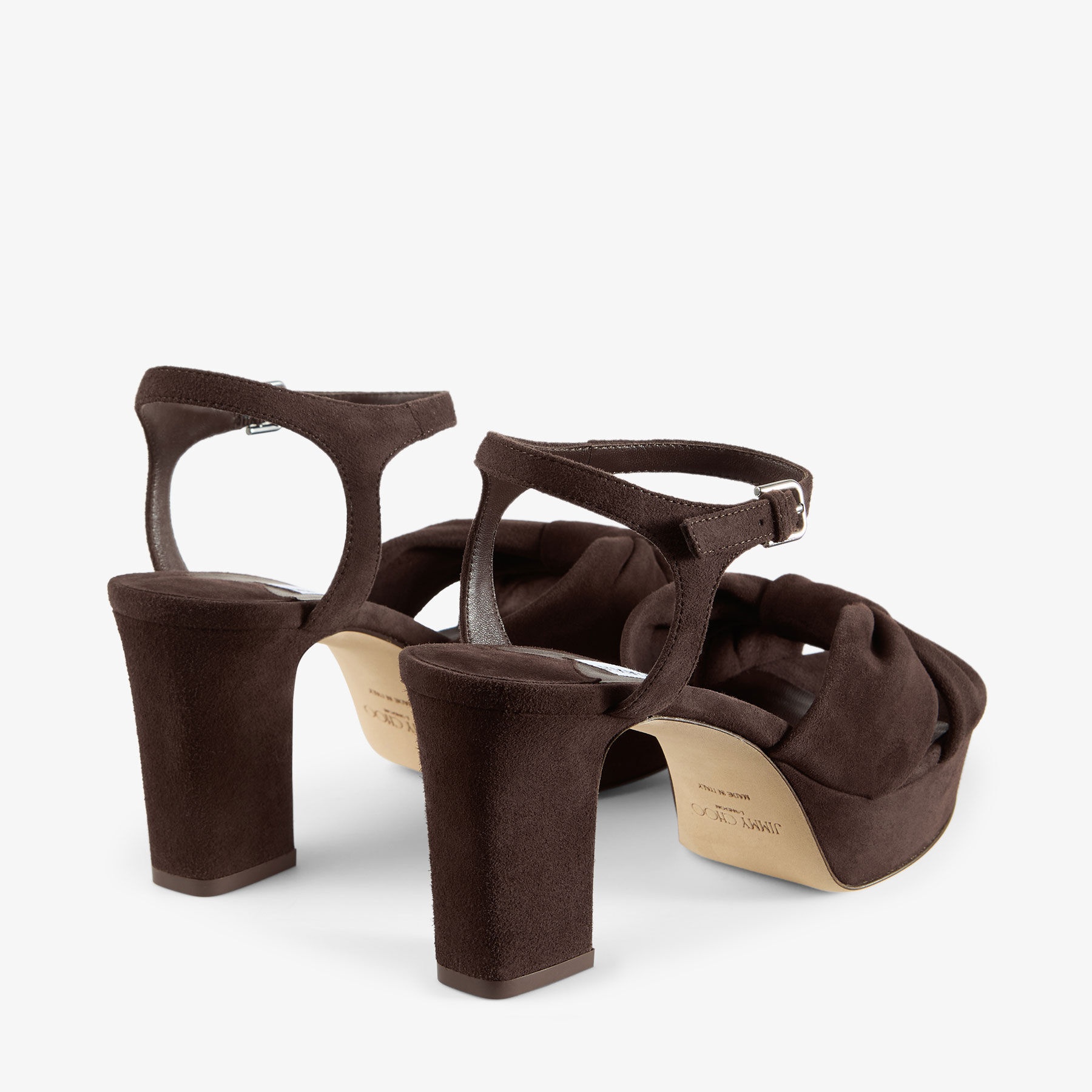 Heloise 80
Chocolate Suede Platform Sandals - 5
